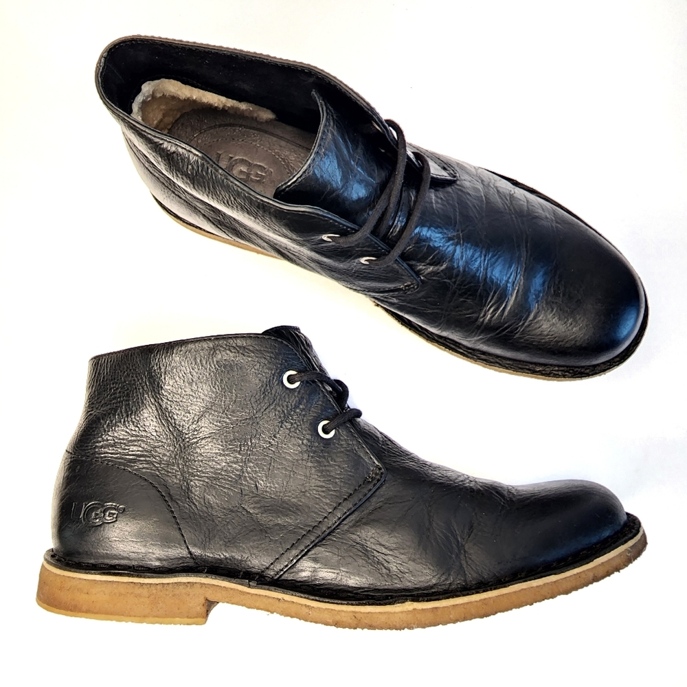 UGG Leighton Boot Black Leather Lace Up Chukka Ankle Boots 3275